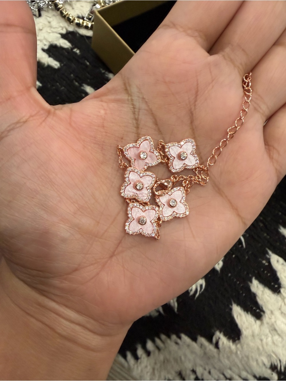 Rose Gold Floral Pendant Necklace with Pink Enamel Accents